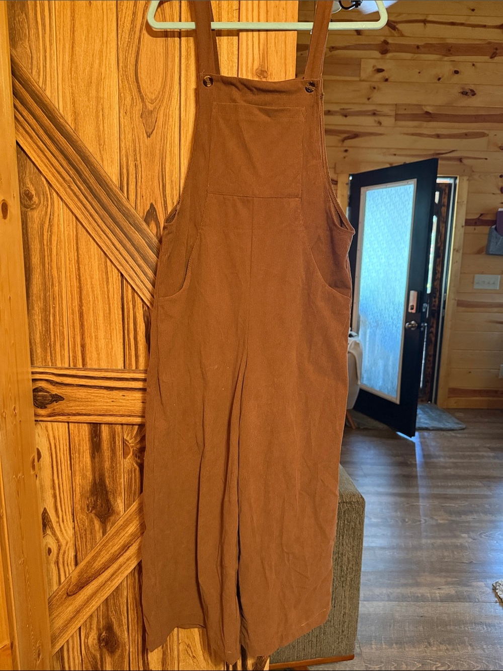 Women's Brown Corduroy Wide-Leg Overalls